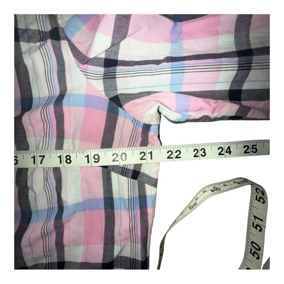 TALBOTS CLASSIC COTTON SHIRT - SERENITY GREY PLAID / PINK Women’s Large - Picture 11 of 13
